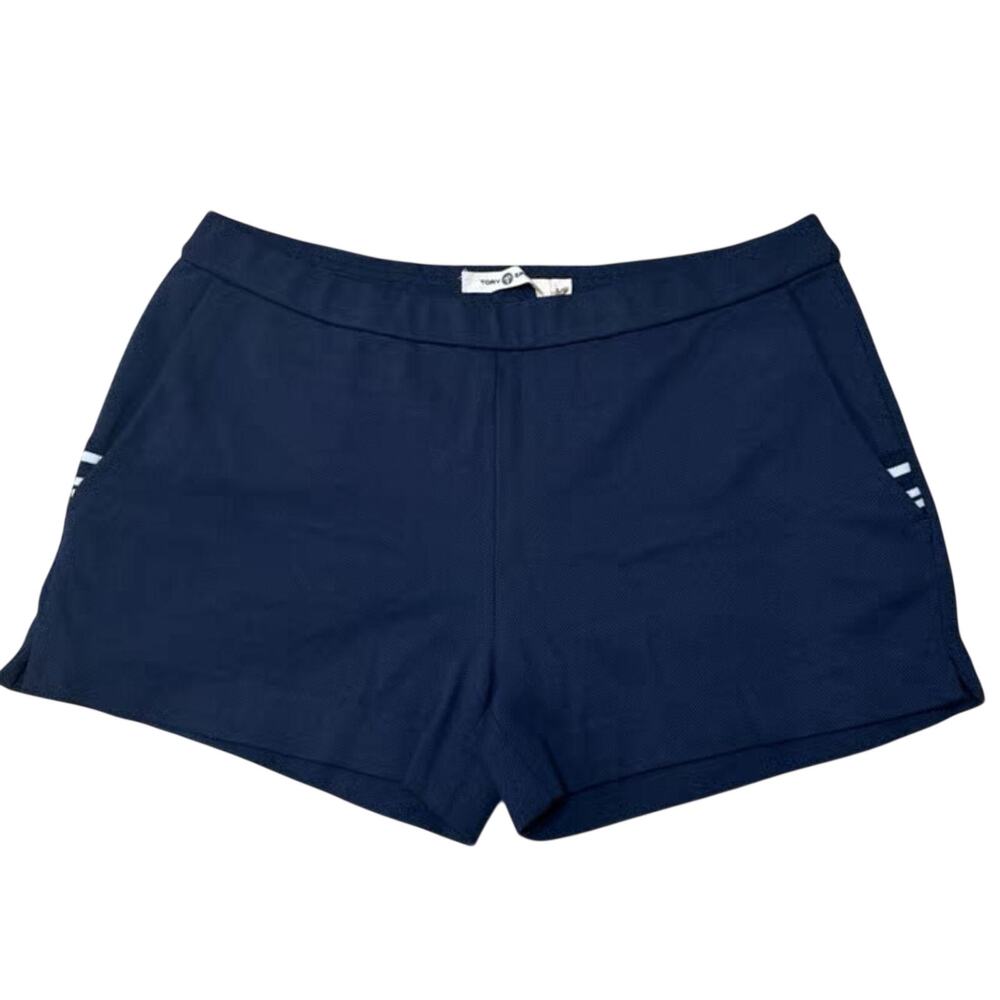 Tory Sport Tory Burch Navy White Stripe Pull On Athletic Track Shorts Size L